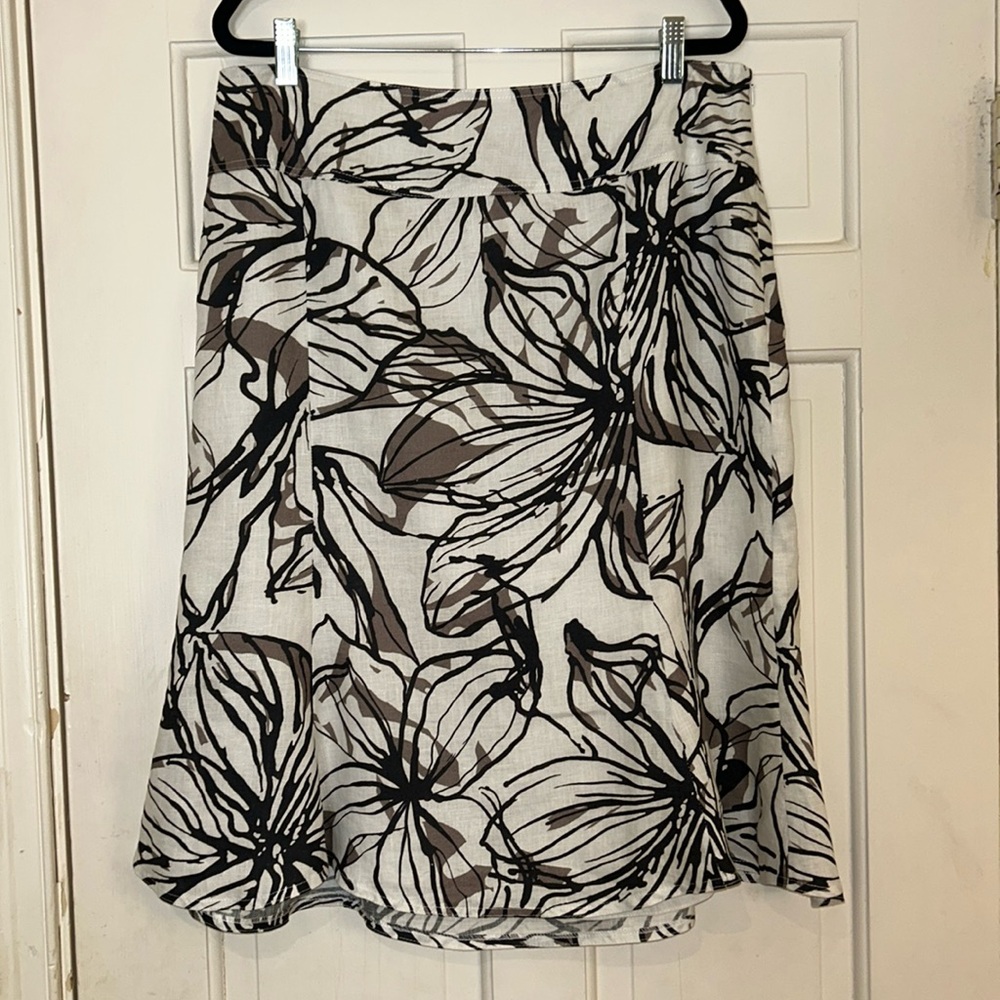 Anni Kuan - Abstract Floral Linen Fully Lined Skirt